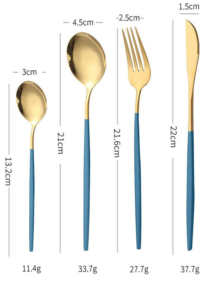 Trifecta Gold Flatware Royal 8 Pieces Matte Handle 18/10 Stainless Steel Tableware Sets for 4 Including Forks Spoons Knives, Camping Silverware Travel Utensils Set Cutlery(Blue, Set of 8) - Image 2